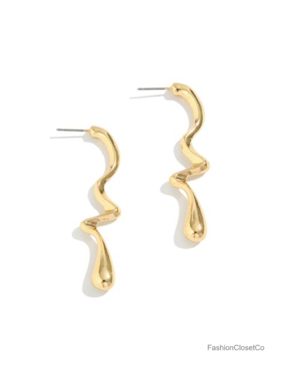 Gold Chunky Statement Drip Earrings Mismatched Liquid Metal Drop Dangle